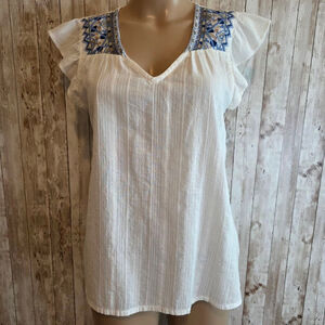 Women's Lucky Brand White Embroidered Top Size M